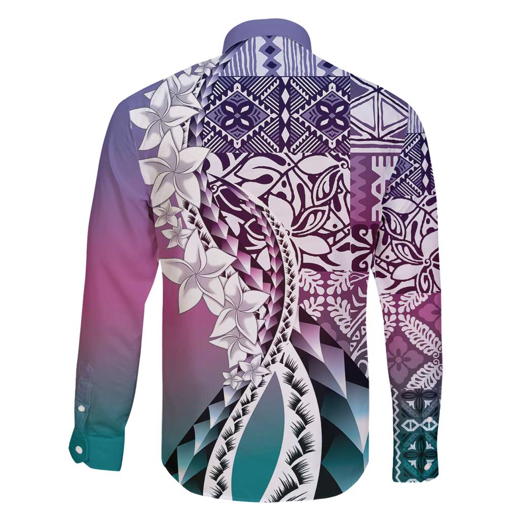 Aloha Vintage Plumeria Hawaiian Tapa Pattern Family Matching Off Shoulder Short Dress and Hawaiian Shirt Gradient Hawaiian Tapa Pattern - Polynesian Pride