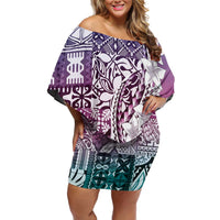 Aloha Vintage Plumeria Hawaiian Tapa Pattern Family Matching Off Shoulder Short Dress and Hawaiian Shirt Gradient Hawaiian Tapa Pattern - Polynesian Pride