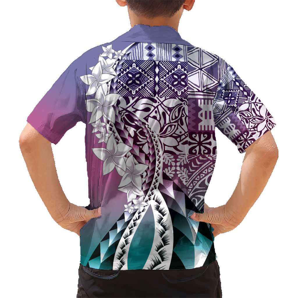 Aloha Vintage Plumeria Hawaiian Tapa Pattern Family Matching Short Sleeve Bodycon Dress and Hawaiian Shirt Gradient Hawaiian Tapa Pattern LT9 - Polynesian Pride