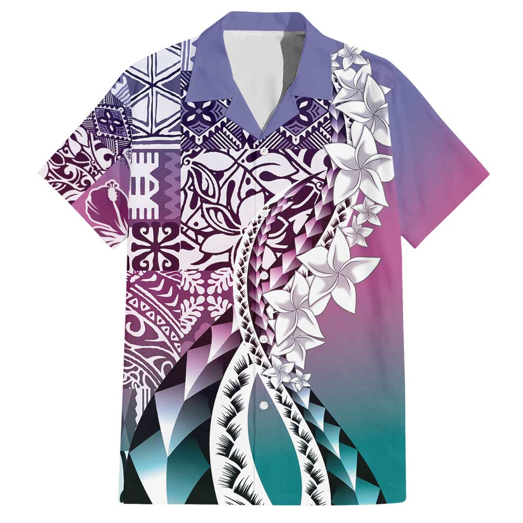 Aloha Vintage Plumeria Hawaiian Tapa Pattern Family Matching Short Sleeve Bodycon Dress and Hawaiian Shirt Gradient Hawaiian Tapa Pattern LT9 Dad's Shirt - Short Sleeve Gradient - Polynesian Pride