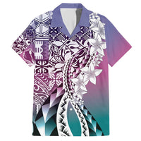 Aloha Vintage Plumeria Hawaiian Tapa Pattern Family Matching Short Sleeve Bodycon Dress and Hawaiian Shirt Gradient Hawaiian Tapa Pattern LT9 Dad's Shirt - Short Sleeve Gradient - Polynesian Pride