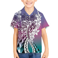 Aloha Vintage Plumeria Hawaiian Tapa Pattern Family Matching Short Sleeve Bodycon Dress and Hawaiian Shirt Gradient Hawaiian Tapa Pattern LT9 Son's Shirt Gradient - Polynesian Pride