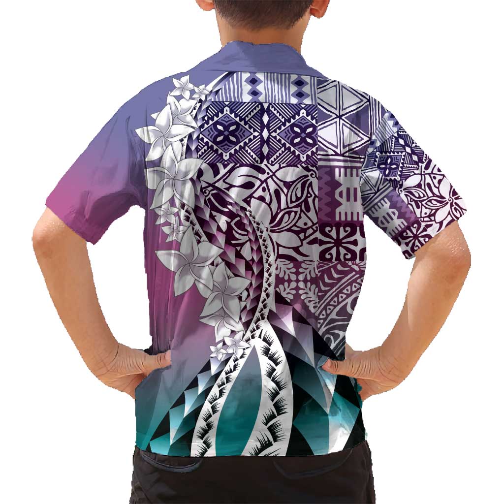 Aloha Vintage Plumeria Hawaiian Tapa Pattern Family Matching Tank Maxi Dress and Hawaiian Shirt Gradient Hawaiian Tapa Pattern LT9 - Polynesian Pride