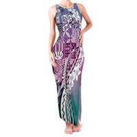 Aloha Vintage Plumeria Hawaiian Tapa Pattern Family Matching Tank Maxi Dress and Hawaiian Shirt Gradient Hawaiian Tapa Pattern LT9 Mom's Dress Gradient - Polynesian Pride