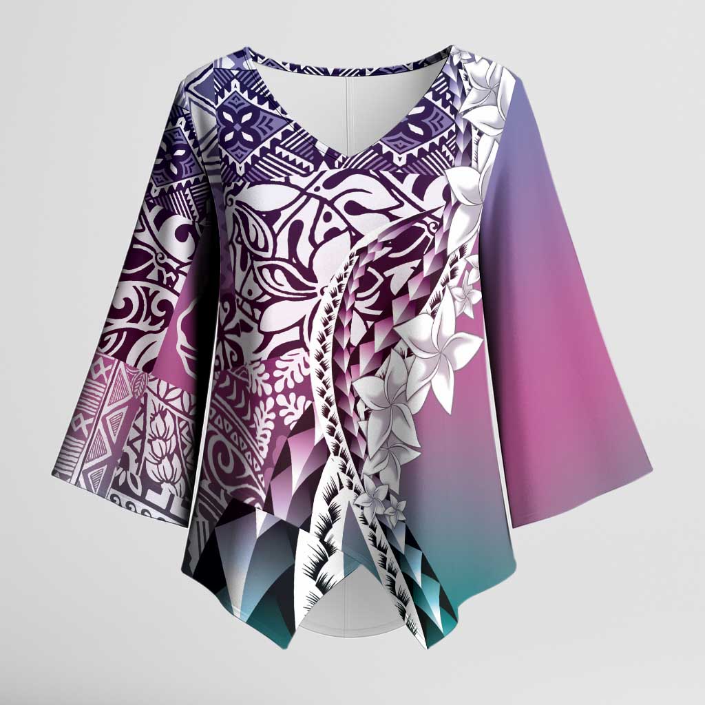 Aloha Vintage Plumeria Hawaiian Tapa Pattern Kimono Sleeve Blouse Gradient Hawaiian Tapa Pattern - Polynesian Pride