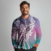 Aloha Vintage Plumeria Hawaiian Tapa Pattern Long Sleeve Polo Shirt Gradient Hawaiian Tapa Pattern - Polynesian Pride