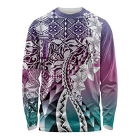 Aloha Vintage Plumeria Hawaiian Tapa Pattern Long Sleeve Shirt Gradient Hawaiian Tapa Pattern - Polynesian Pride