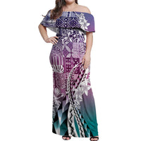 Aloha Vintage Plumeria Hawaiian Tapa Pattern Off Shoulder Maxi Dress Gradient Hawaiian Tapa Pattern - Polynesian Pride