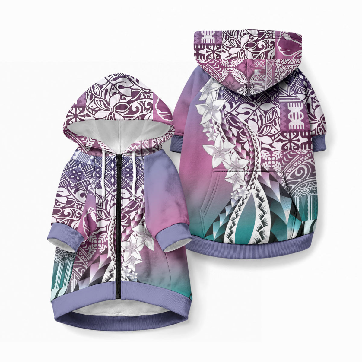 Aloha Vintage Plumeria Hawaiian Tapa Pattern Pet Hoodie Gradient Hawaiian Tapa Pattern LT9 Zip-up Gradient - Polynesian Pride