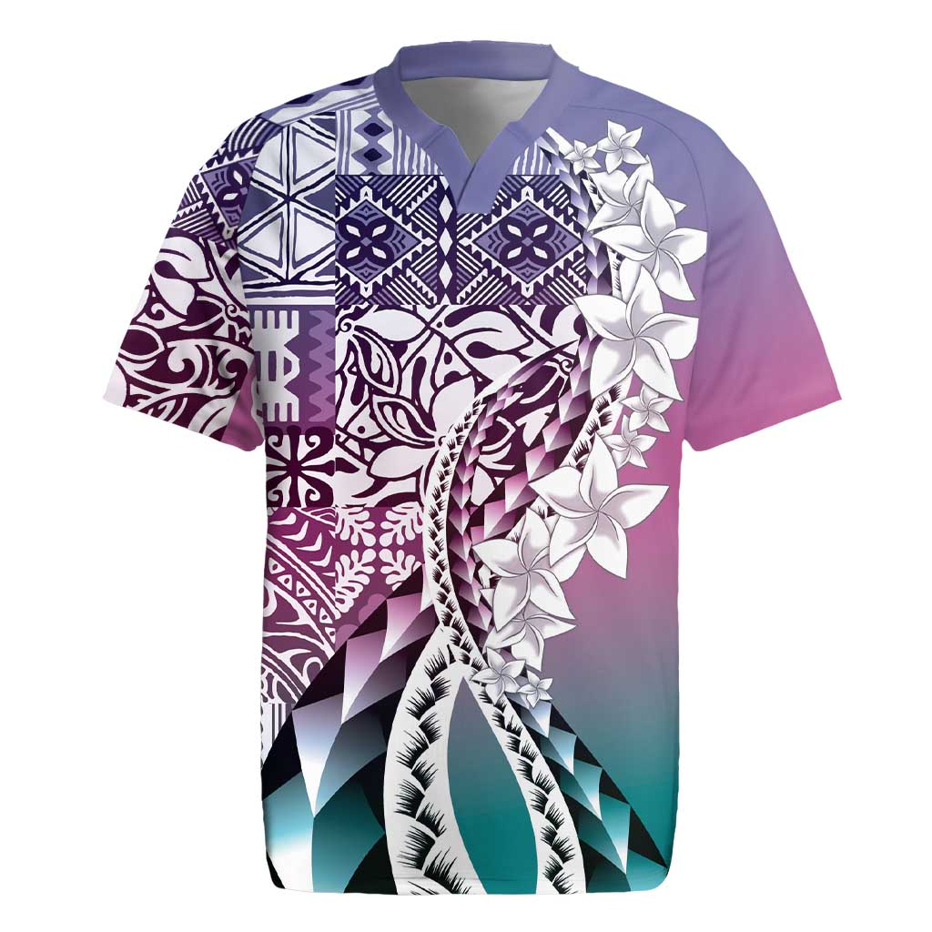 Aloha Vintage Plumeria Hawaiian Tapa Pattern Rugby Jersey Gradient Hawaiian Tapa Pattern - Polynesian Pride