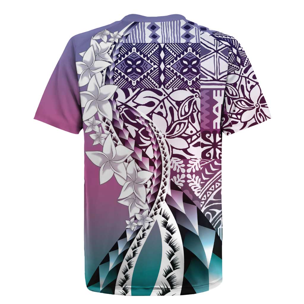 Aloha Vintage Plumeria Hawaiian Tapa Pattern Rugby Jersey Gradient Hawaiian Tapa Pattern - Polynesian Pride