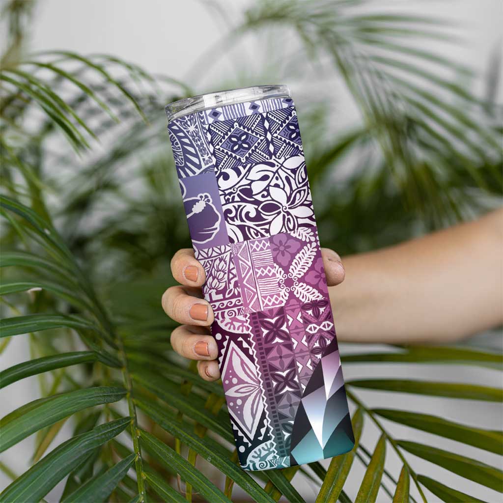 Aloha Vintage Plumeria Hawaiian Tapa Pattern Skinny Tumbler Gradient Hawaiian Tapa Pattern - Polynesian Pride