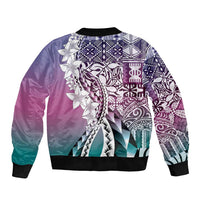 Aloha Vintage Plumeria Hawaiian Tapa Pattern Sleeve Zip Bomber Jacket Gradient Hawaiian Tapa Pattern - Polynesian Pride