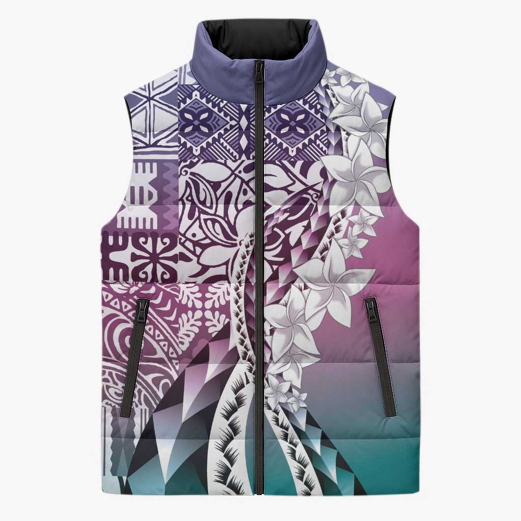 Aloha Vintage Plumeria Hawaiian Tapa Pattern Sleeveless Puffer Jacket Gradient Hawaiian Tapa Pattern - Polynesian Pride