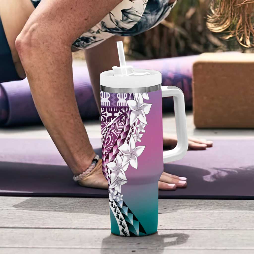 Aloha Vintage Plumeria Hawaiian Tapa Pattern Tumbler With Handle Gradient Hawaiian Tapa Pattern - Polynesian Pride