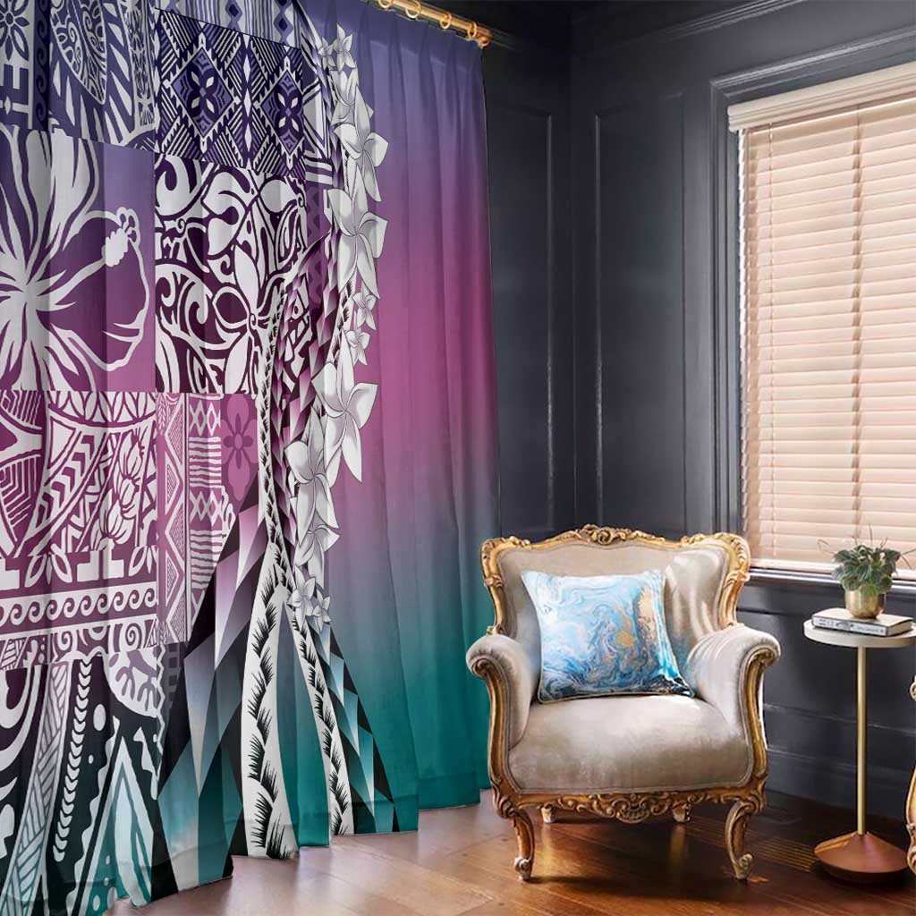 Aloha Vintage Plumeria Hawaiian Tapa Pattern Window Curtain Gradient Hawaiian Tapa Pattern - Polynesian Pride