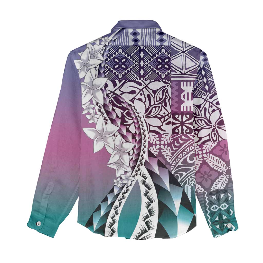 Aloha Vintage Plumeria Hawaiian Tapa Pattern Women Casual Shirt Gradient Hawaiian Tapa Pattern - Polynesian Pride