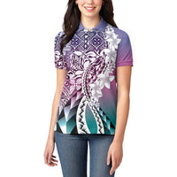 Aloha Vintage Plumeria Hawaiian Tapa Pattern Women Polo Shirt Gradient Hawaiian Tapa Pattern - Polynesian Pride