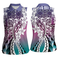 Aloha Vintage Plumeria Hawaiian Tapa Pattern Women Sleeveless Polo Shirt Gradient Hawaiian Tapa Pattern - Polynesian Pride