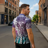 Aloha Vintage Plumeria Hawaiian Tapa Pattern Zipper Polo Shirt Gradient Hawaiian Tapa Pattern - Polynesian Pride