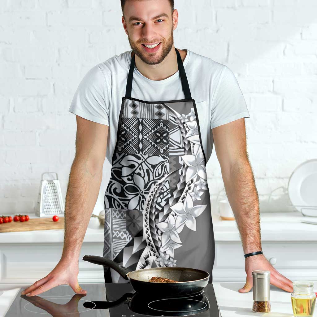 Aloha Vintage Plumeria Hawaiian Tapa Pattern Apron Gray Hawaiian Tapa Pattern - Polynesian Pride