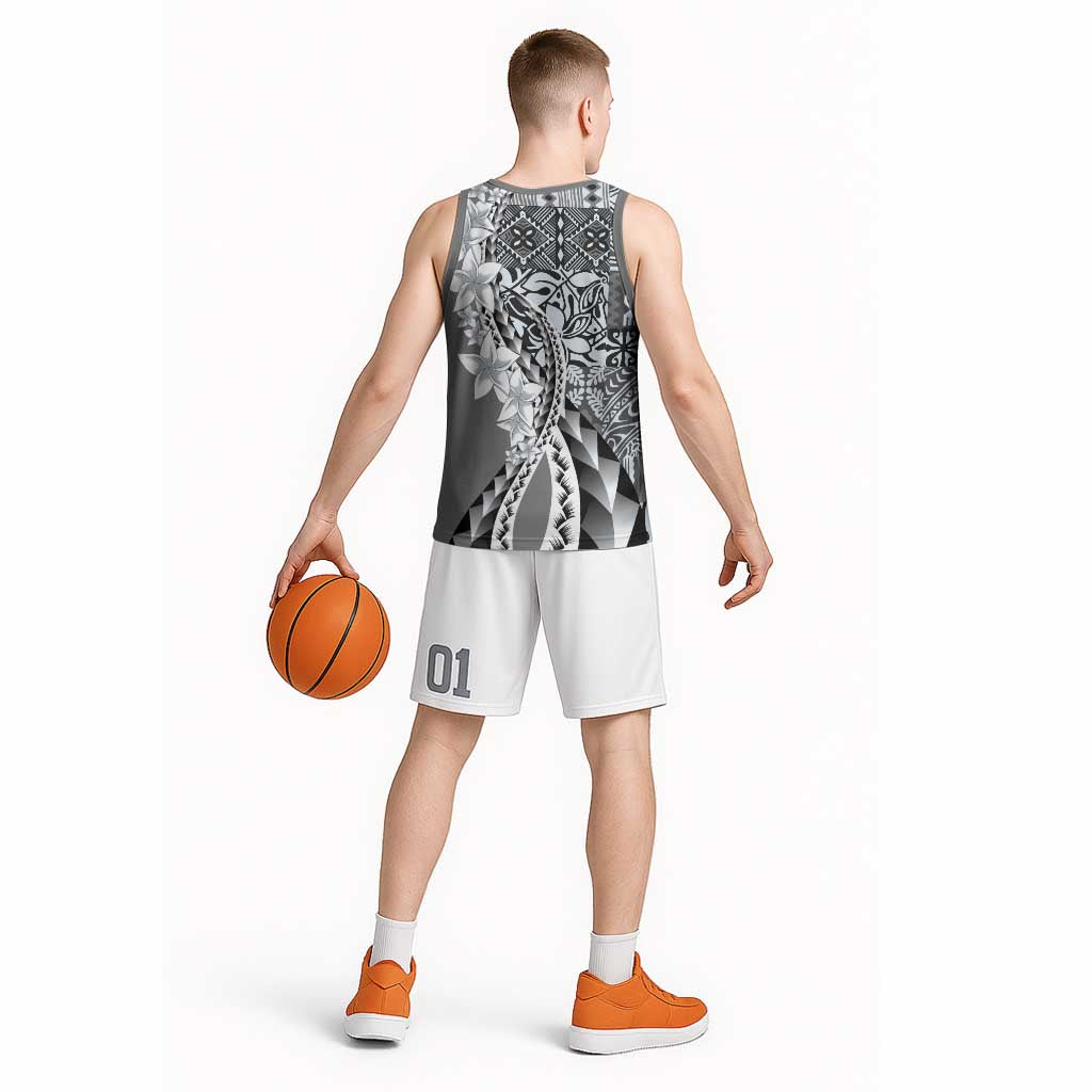 Aloha Vintage Plumeria Hawaiian Tapa Pattern Basketball Jersey Gray Hawaiian Tapa Pattern - Polynesian Pride