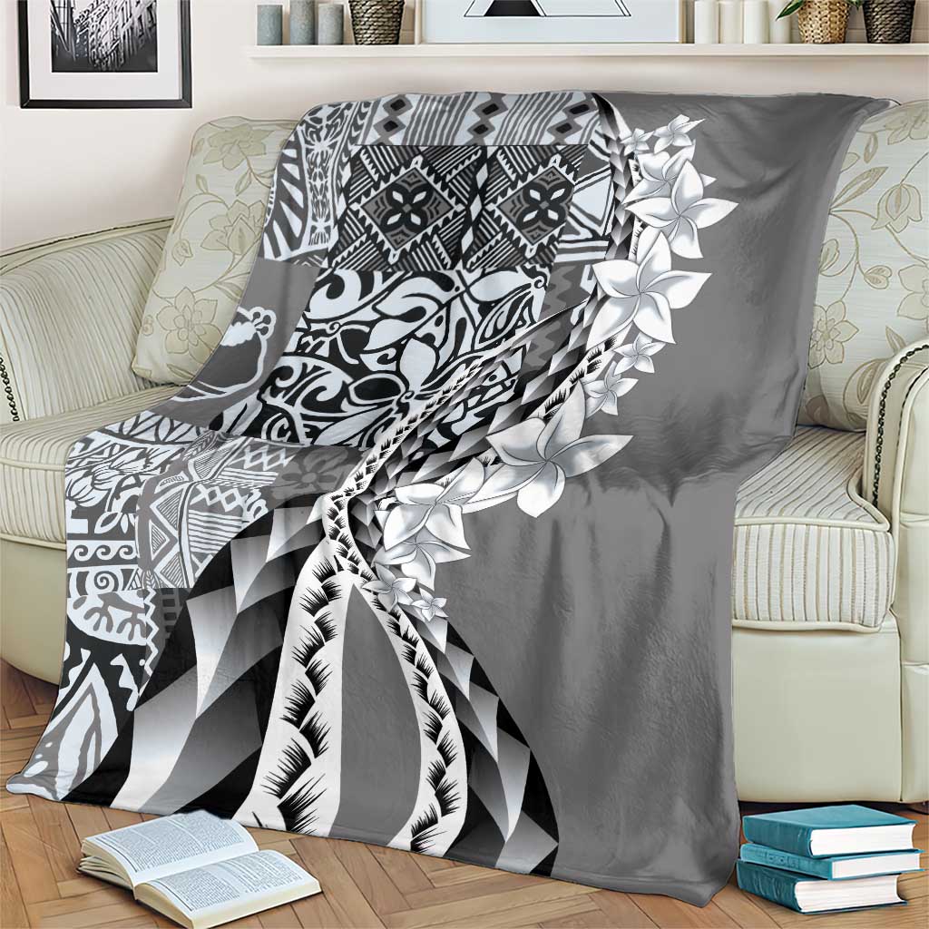Aloha Vintage Plumeria Hawaiian Tapa Pattern Blanket Gray Hawaiian Tapa Pattern - Polynesian Pride