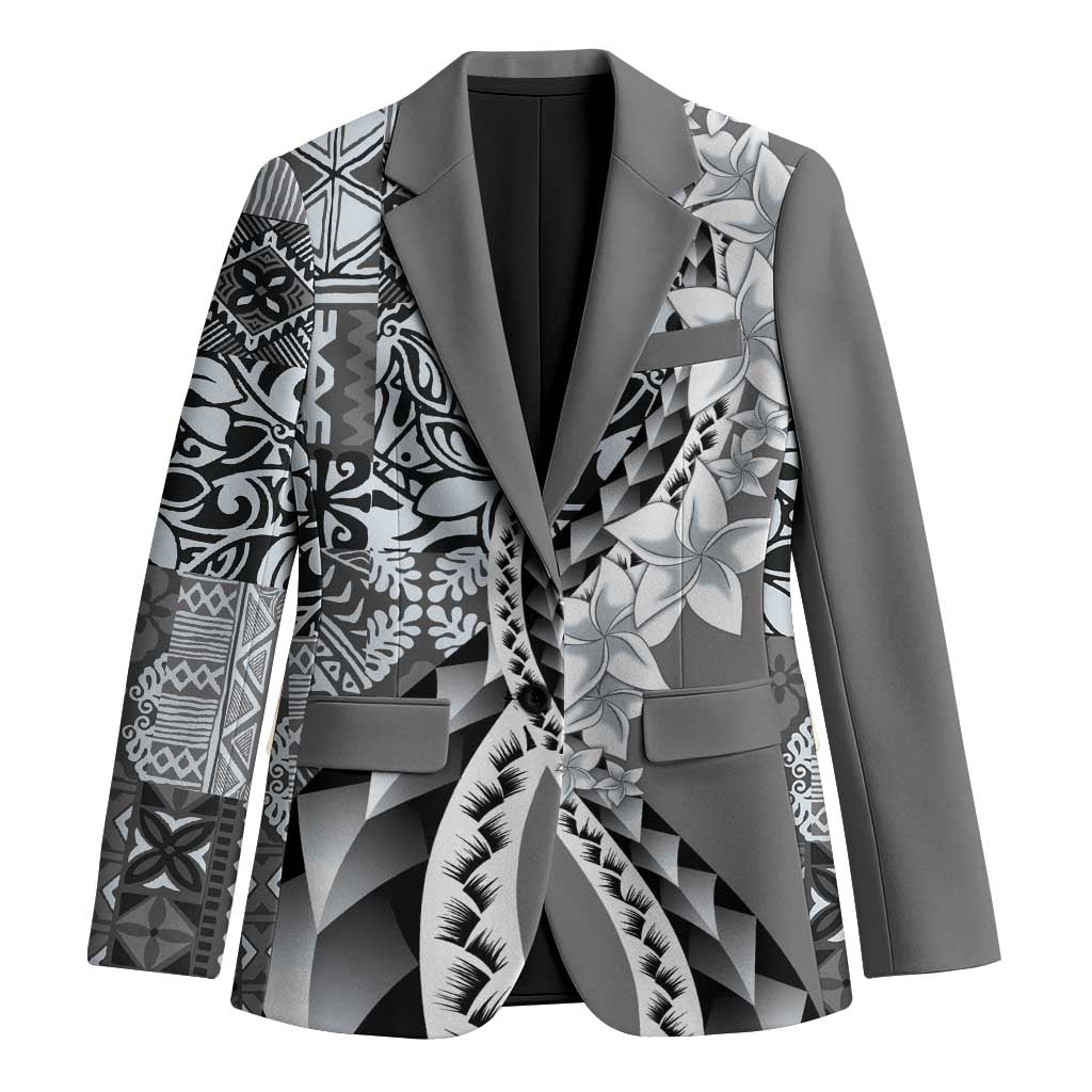 Aloha Vintage Plumeria Hawaiian Tapa Pattern Blazer Gray Hawaiian Tapa Pattern - Polynesian Pride