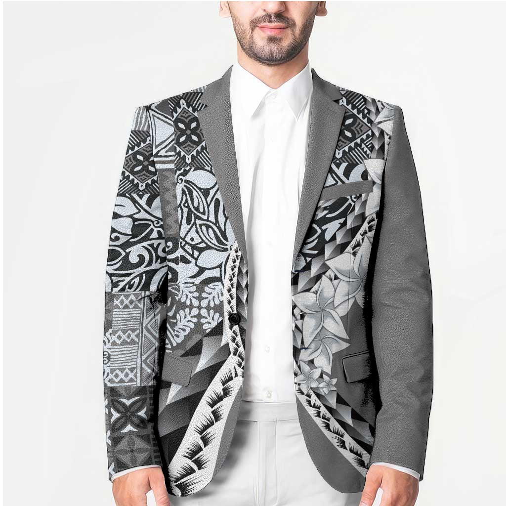 Aloha Vintage Plumeria Hawaiian Tapa Pattern Blazer Gray Hawaiian Tapa Pattern - Polynesian Pride