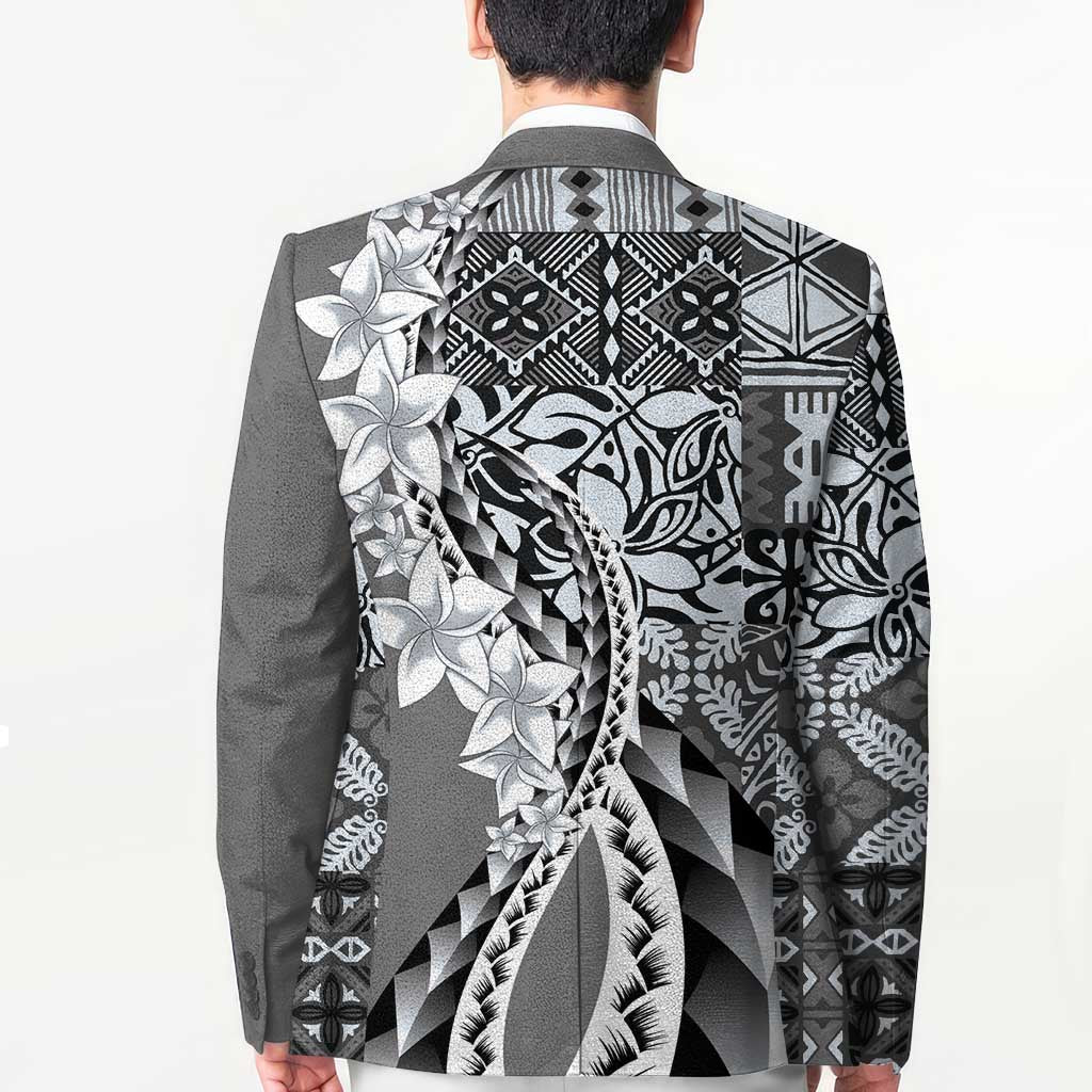 Aloha Vintage Plumeria Hawaiian Tapa Pattern Blazer Gray Hawaiian Tapa Pattern - Polynesian Pride