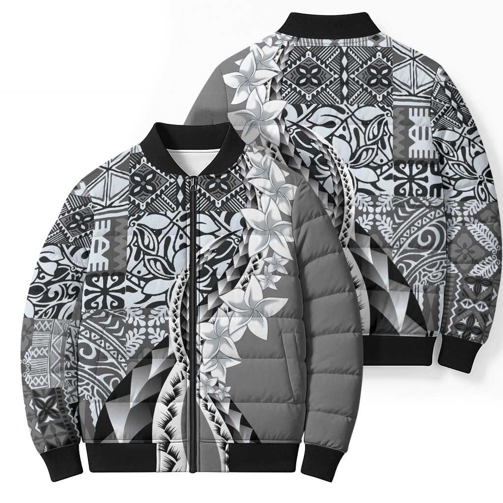 Aloha Vintage Plumeria Hawaiian Tapa Pattern Bomber Puffer Jacket Gray Hawaiian Tapa Pattern - Polynesian Pride