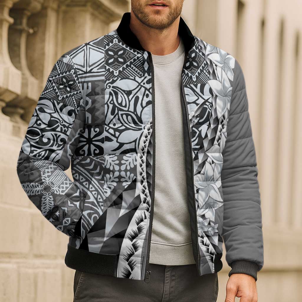 Aloha Vintage Plumeria Hawaiian Tapa Pattern Bomber Puffer Jacket Gray Hawaiian Tapa Pattern - Polynesian Pride
