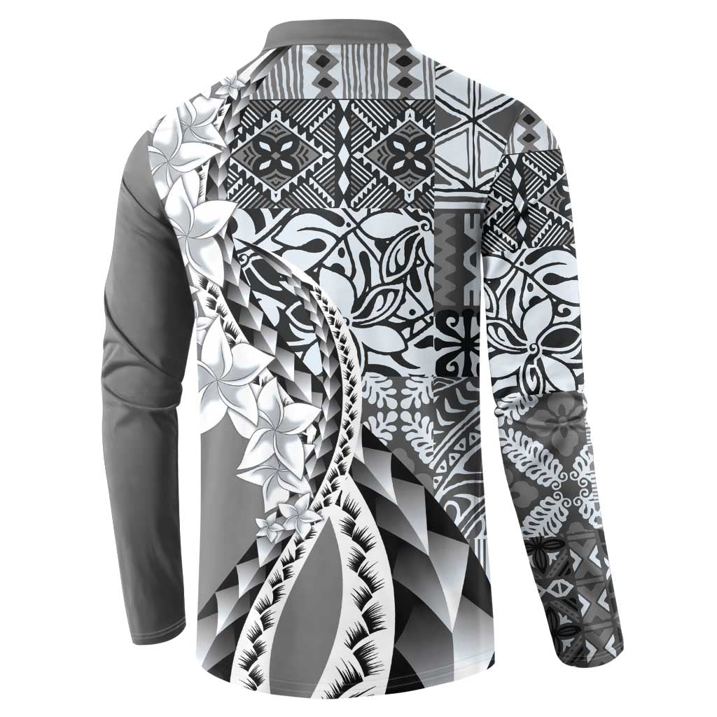 Aloha Vintage Plumeria Hawaiian Tapa Pattern Button Sweatshirt Gray Hawaiian Tapa Pattern - Polynesian Pride