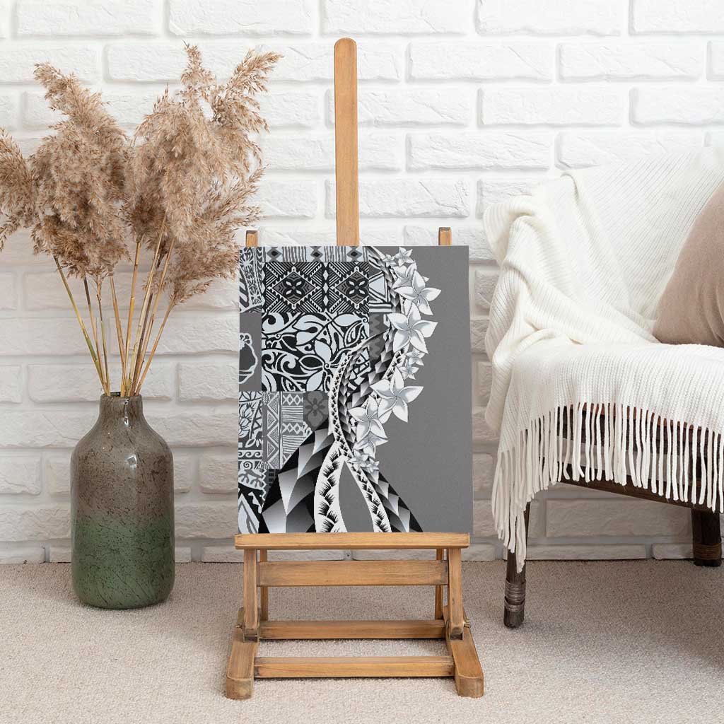 Aloha Vintage Plumeria Hawaiian Tapa Pattern Canvas Wall Art Gray Hawaiian Tapa Pattern - Polynesian Pride