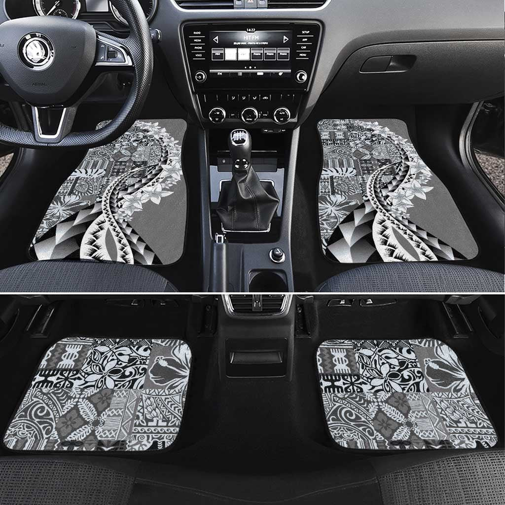 Aloha Vintage Plumeria Hawaiian Tapa Pattern Car Mats Gray Hawaiian Tapa Pattern - Polynesian Pride