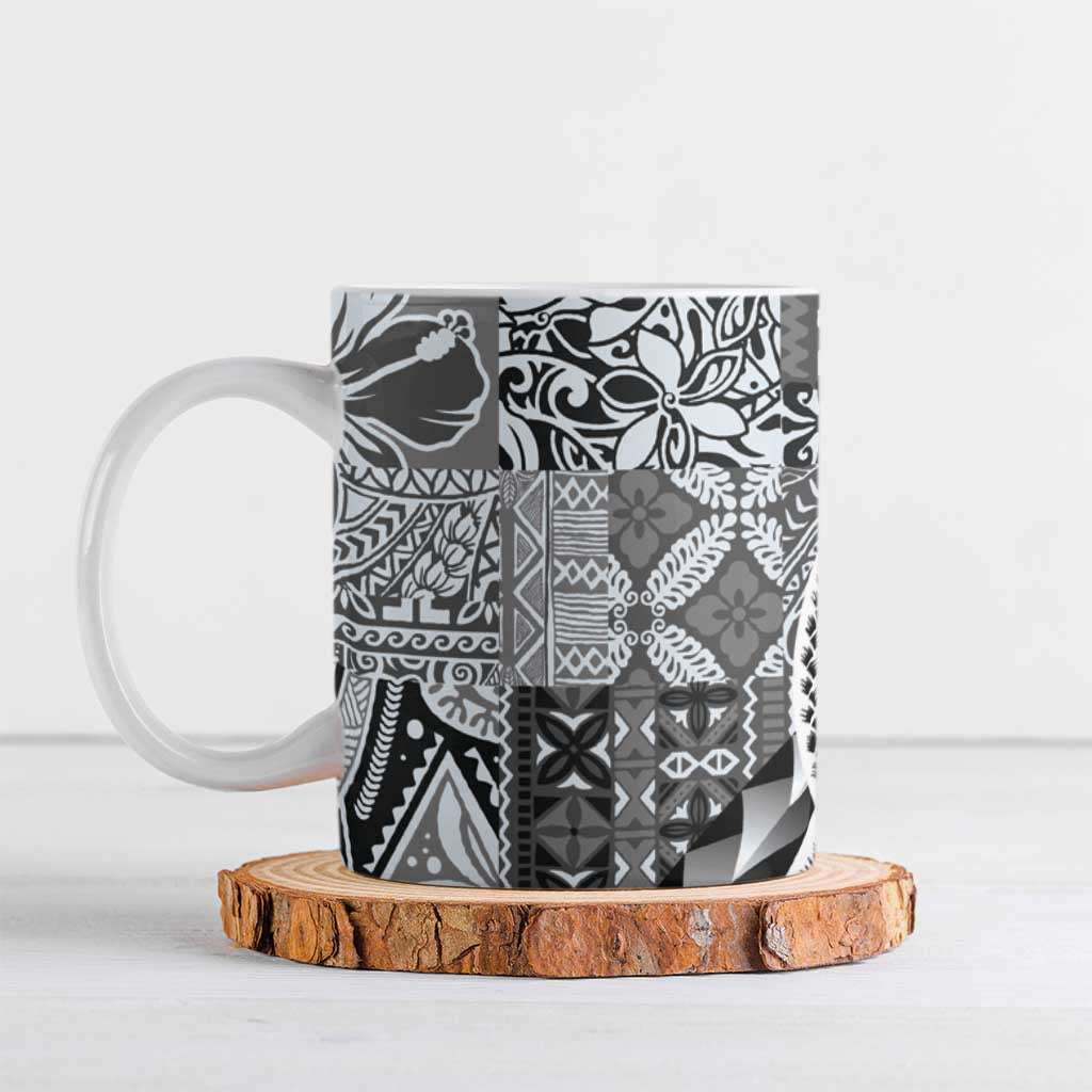 Aloha Vintage Plumeria Hawaiian Tapa Pattern Ceramic Mug Gray Hawaiian Tapa Pattern - Polynesian Pride