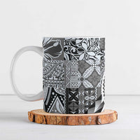 Aloha Vintage Plumeria Hawaiian Tapa Pattern Ceramic Mug Gray Hawaiian Tapa Pattern - Polynesian Pride