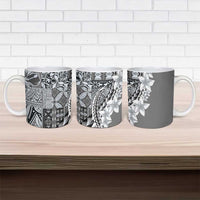 Aloha Vintage Plumeria Hawaiian Tapa Pattern Ceramic Mug Gray Hawaiian Tapa Pattern - Polynesian Pride