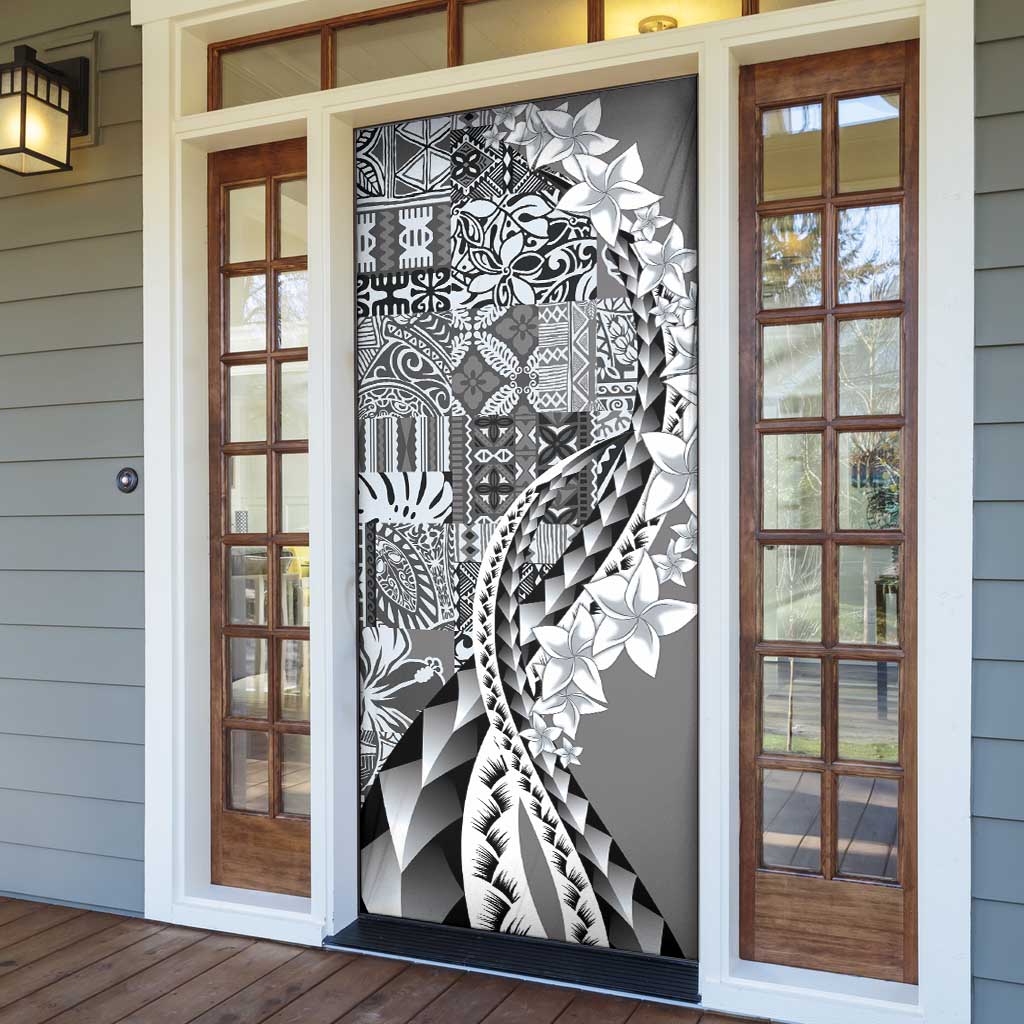 Aloha Vintage Plumeria Hawaiian Tapa Pattern Door Cover Gray Hawaiian Tapa Pattern - Polynesian Pride