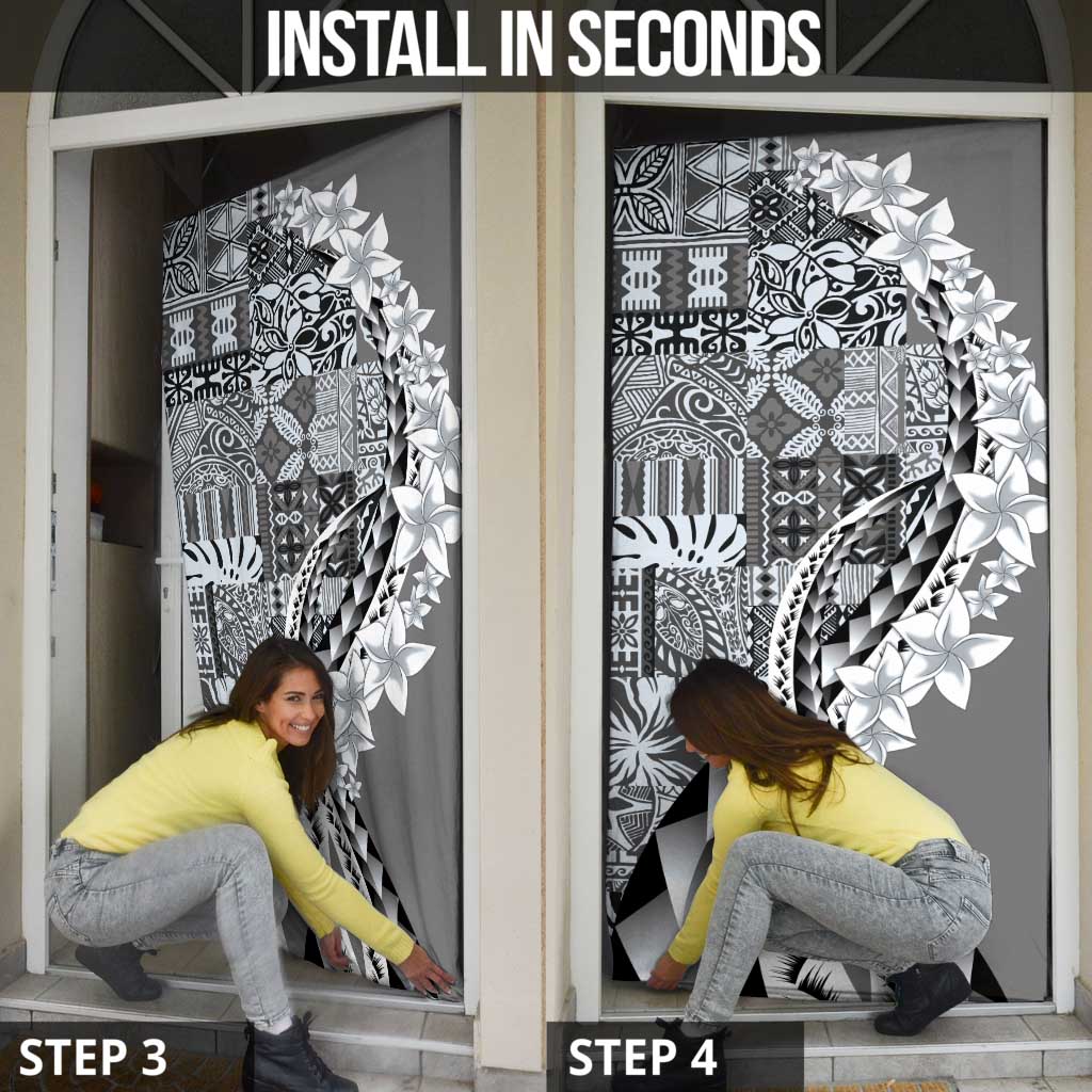 Aloha Vintage Plumeria Hawaiian Tapa Pattern Door Cover Gray Hawaiian Tapa Pattern - Polynesian Pride