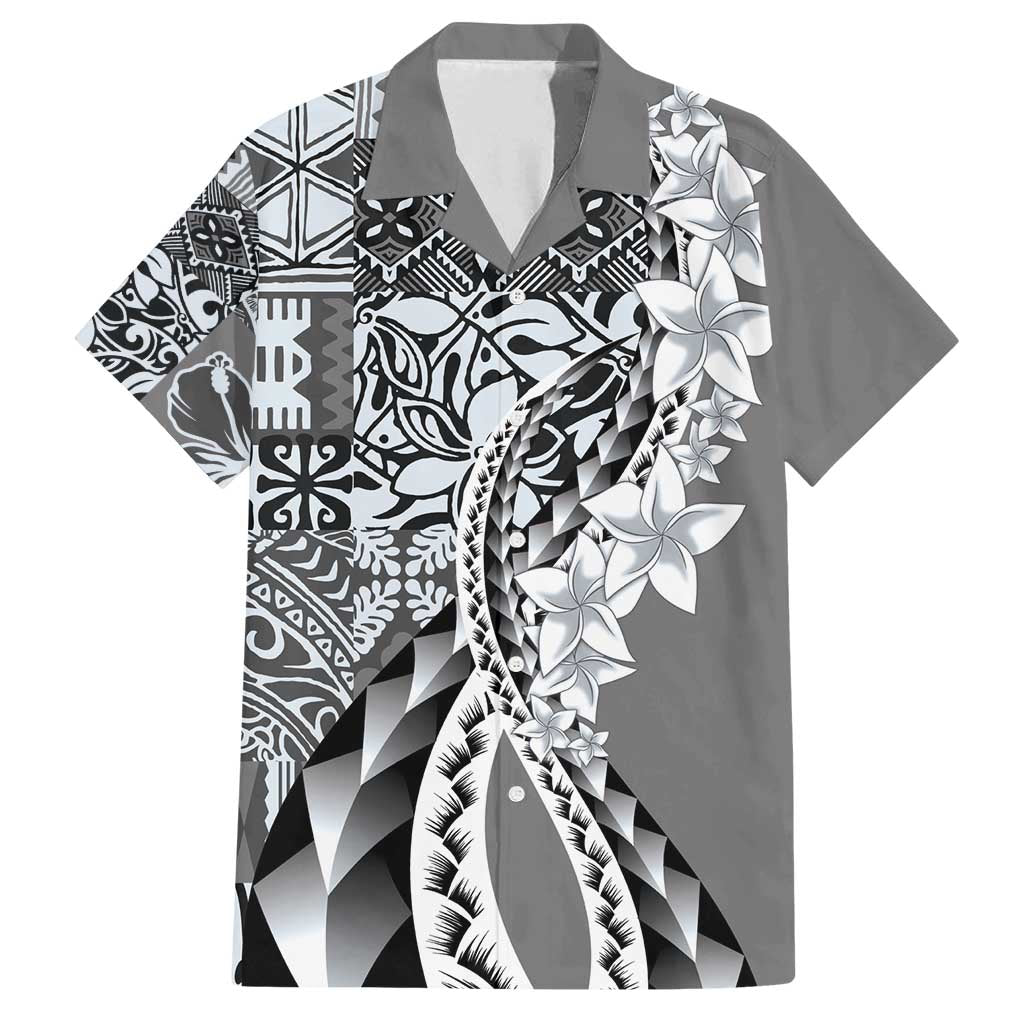 Aloha Vintage Plumeria Hawaiian Tapa Pattern Family Matching Long Sleeve Bodycon Dress and Hawaiian Shirt Gray Hawaiian Tapa Pattern LT9 Dad's Shirt - Short Sleeve Gray - Polynesian Pride
