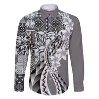 Aloha Vintage Plumeria Hawaiian Tapa Pattern Family Matching Long Sleeve Bodycon Dress and Hawaiian Shirt Gray Hawaiian Tapa Pattern LT9 Dad's Shirt - Long Sleeve Gray - Polynesian Pride