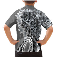 Aloha Vintage Plumeria Hawaiian Tapa Pattern Family Matching Mermaid Dress and Hawaiian Shirt Gray Hawaiian Tapa Pattern LT9 - Polynesian Pride