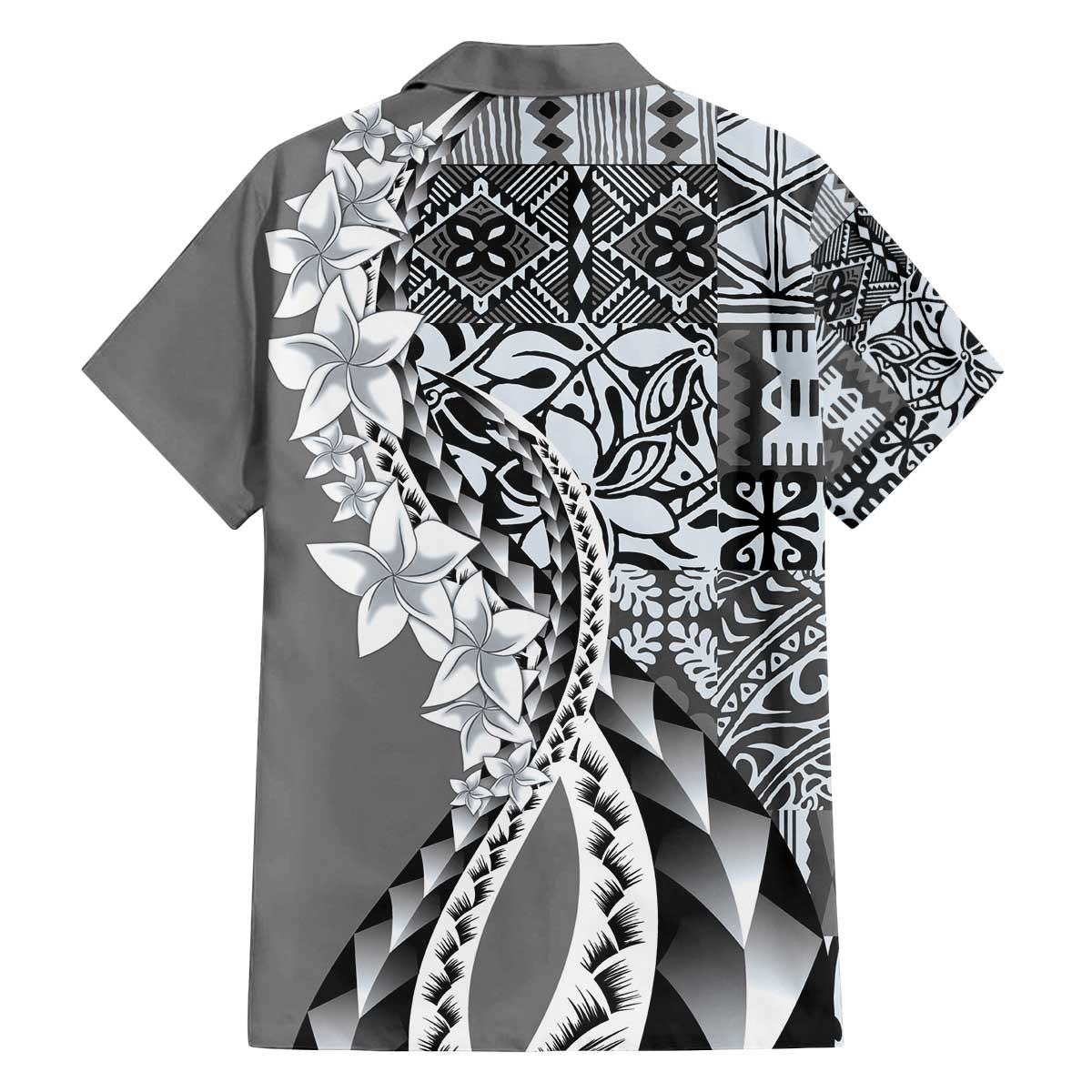 Aloha Vintage Plumeria Hawaiian Tapa Pattern Family Matching Off The Shoulder Long Sleeve Dress and Hawaiian Shirt Gray Hawaiian Tapa Pattern - Polynesian Pride