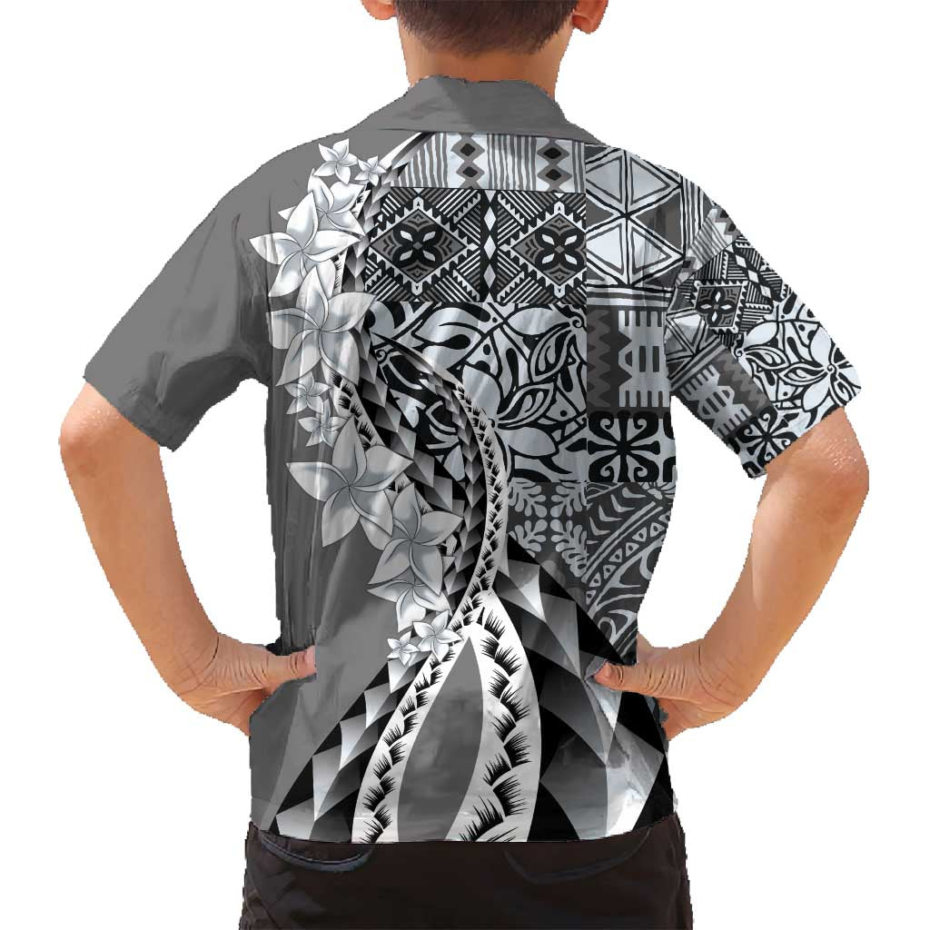 Aloha Vintage Plumeria Hawaiian Tapa Pattern Family Matching Puletasi and Hawaiian Shirt Gray Hawaiian Tapa Pattern LT9 - Polynesian Pride