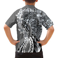 Aloha Vintage Plumeria Hawaiian Tapa Pattern Family Matching Puletasi and Hawaiian Shirt Gray Hawaiian Tapa Pattern LT9 - Polynesian Pride