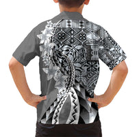 Aloha Vintage Plumeria Hawaiian Tapa Pattern Family Matching Short Sleeve Bodycon Dress and Hawaiian Shirt Gray Hawaiian Tapa Pattern LT9 - Polynesian Pride