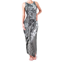 Aloha Vintage Plumeria Hawaiian Tapa Pattern Family Matching Tank Maxi Dress and Hawaiian Shirt Gray Hawaiian Tapa Pattern LT9 Mom's Dress Gray - Polynesian Pride