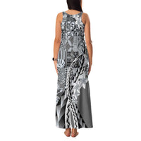Aloha Vintage Plumeria Hawaiian Tapa Pattern Family Matching Tank Maxi Dress and Hawaiian Shirt Gray Hawaiian Tapa Pattern LT9 - Polynesian Pride