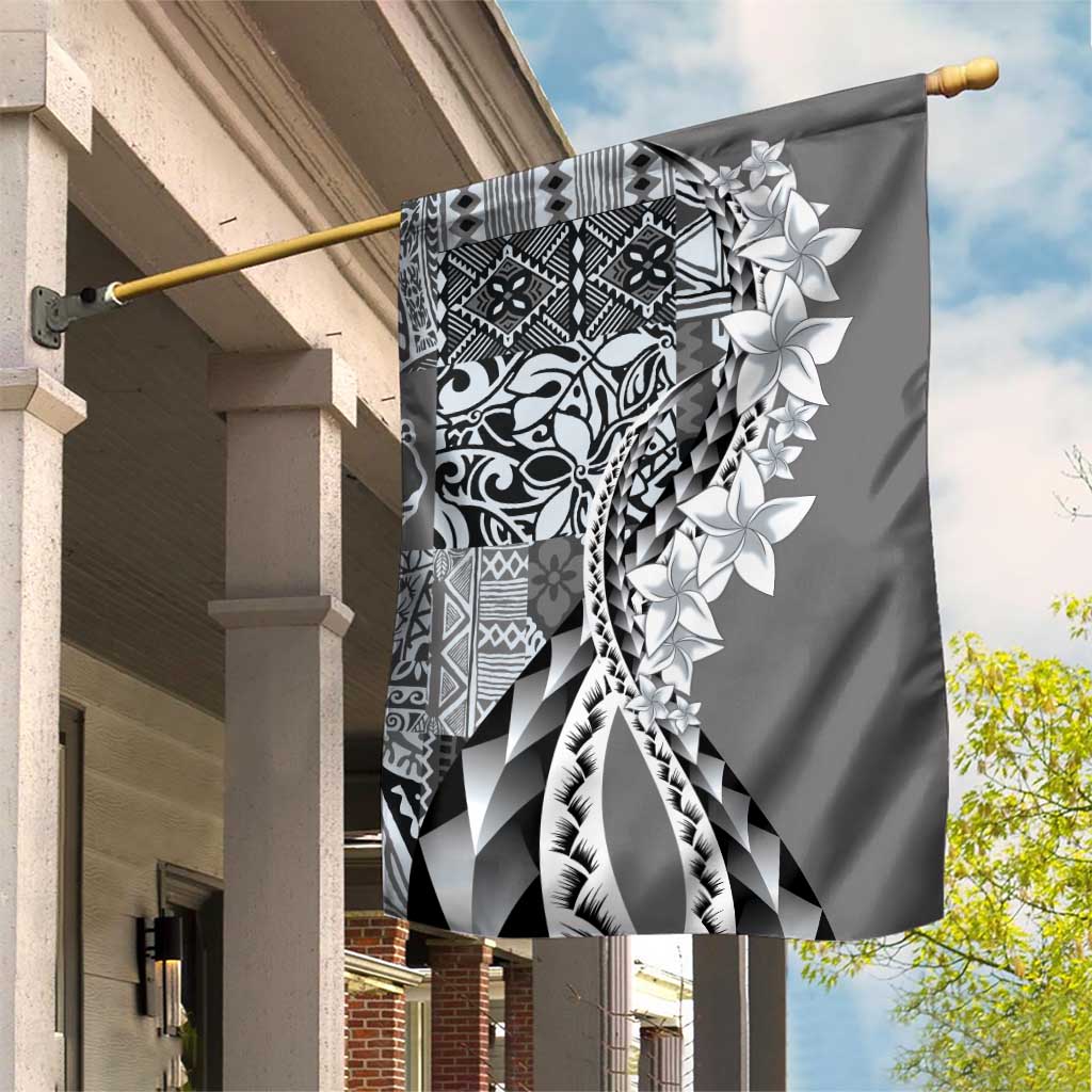 Aloha Vintage Plumeria Hawaiian Tapa Pattern Garden Flag Gray Hawaiian Tapa Pattern - Polynesian Pride